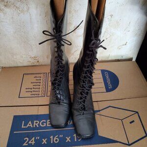 Vintage Black Leather Lace Up "Grannie" Boots